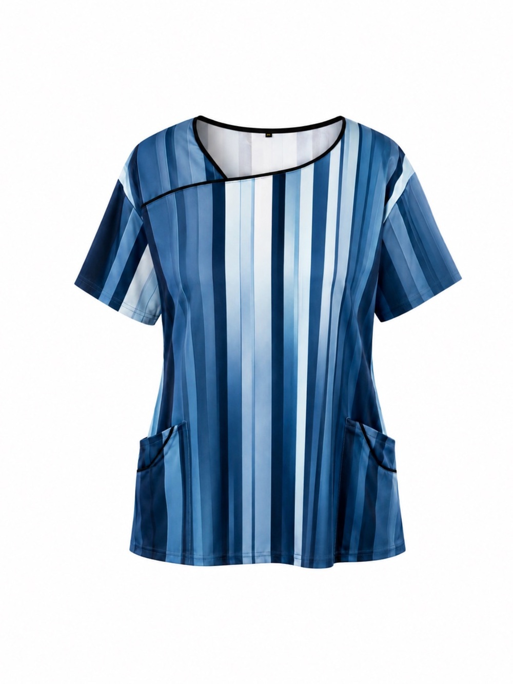 Blue Striped Scrub Top 2XL NWOT Short Sleeve Pocket Medical Workwear